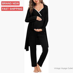 Maternity Nursing Pajama Set 3-Piece Breastfeeding Robe Labor Delivery